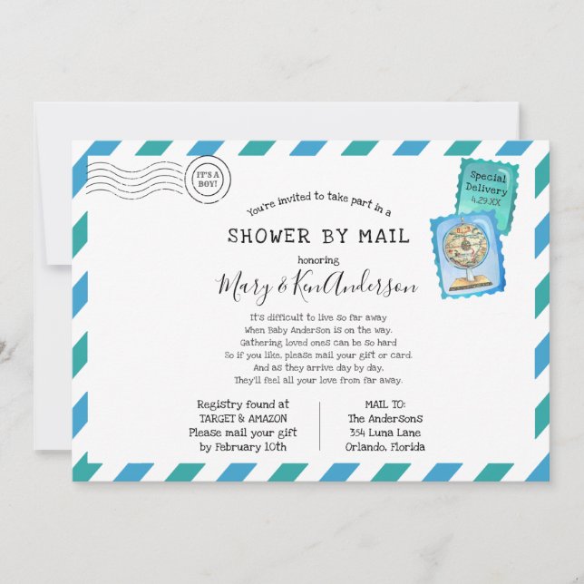 Invitación Baby Shower de larga distancia por correo (Anverso)