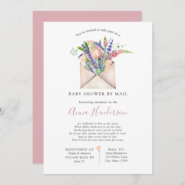 Invitación Baby Shower de larga distancia por correo (Anverso / Reverso)