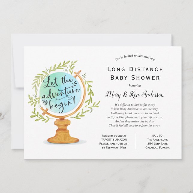 Invitación Baby Shower de larga distancia por correo (Anverso)