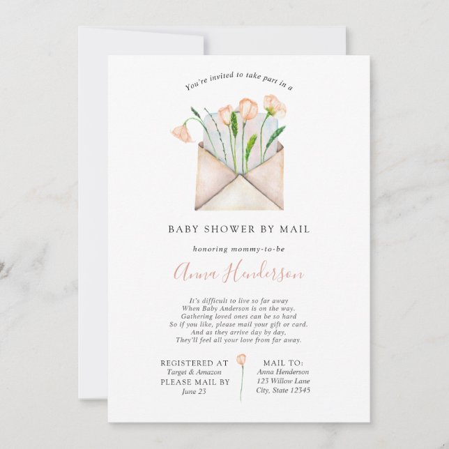 Invitación Baby Shower de larga distancia por correo (Anverso)