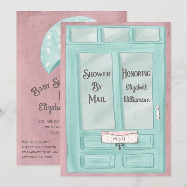 Invitación Baby Shower de larga distancia por correo Cute acu (Anverso / Reverso)