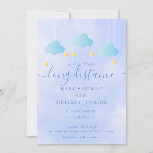 Invitación Baby Shower De Larga Distancia Por Mail Boy Blue (Anverso)