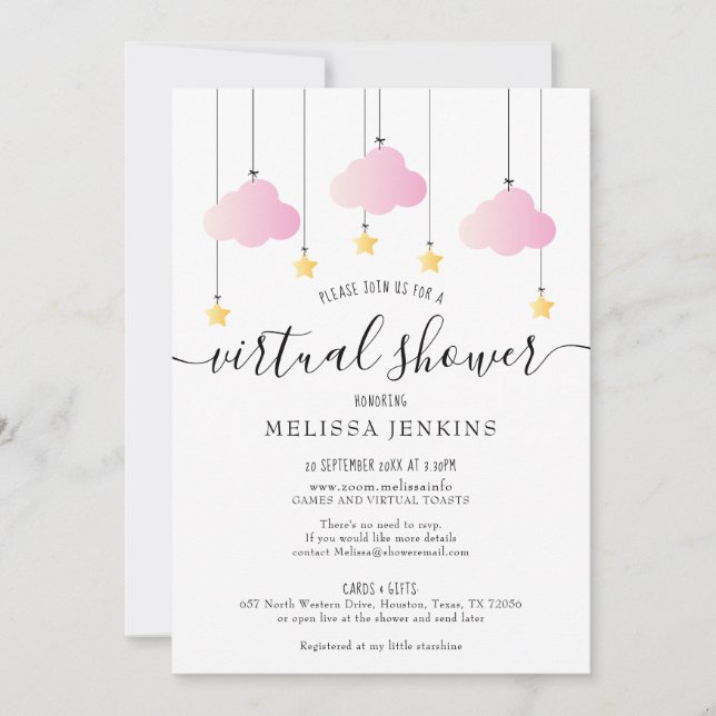 Invitación Baby Shower De Larga Distancia Virtual Online Por  (Anverso)