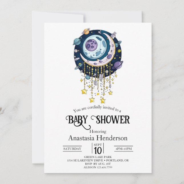 Invitación Baby Shower de las amables estrellas místicas (Anverso)