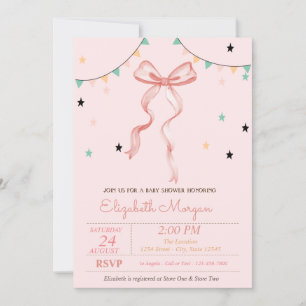 Invitación Baby Shower de las estrellas de los bordes rosados
