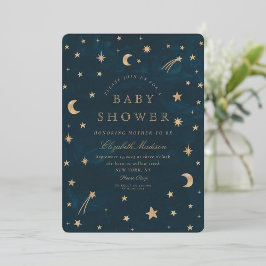 Invitación Baby Shower de las estrellas de oro celestial de l