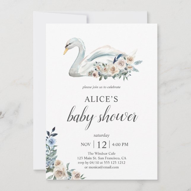 Invitación Baby Shower de las flores beige azules de Boho Swa (Anverso)