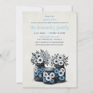 Invitación Baby Shower de las flores de Blue Mason Jar