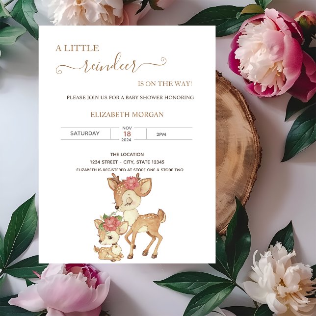 Invitación Baby Shower de las flores de ciervo de bebé (Subido por el creador)