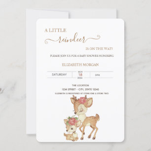 Invitación Baby Shower de las flores de ciervo de bebé