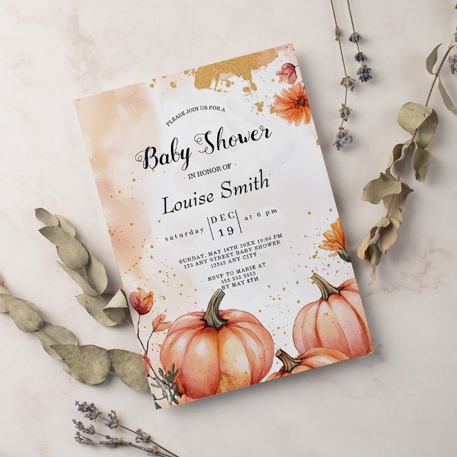 Invitación Baby Shower de las flores de otoño de la calabaza  (Subido por el creador)