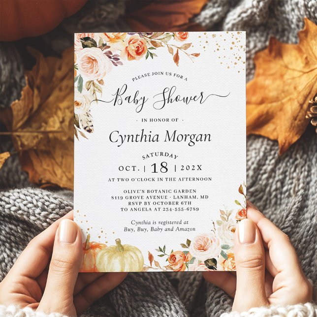 Invitación Baby Shower de las flores de otoño de la calabaza  (Subido por el creador)