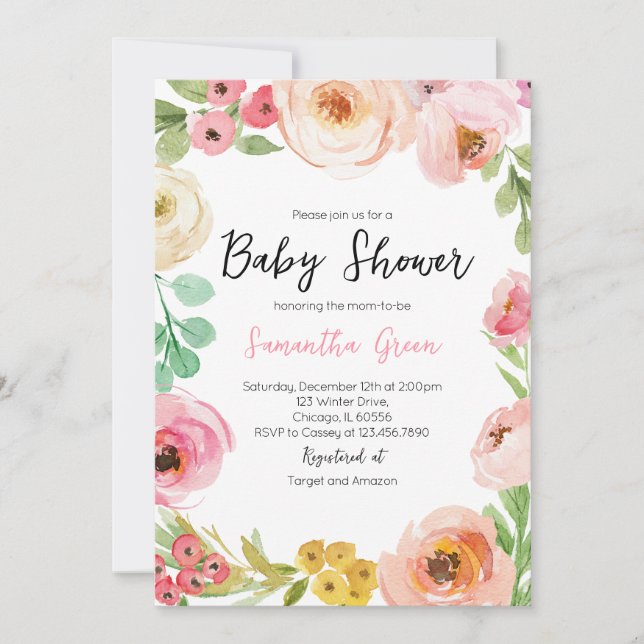 Invitación Baby Shower de las flores de primavera (Anverso)