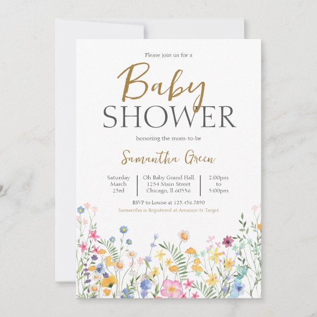 Invitación Baby Shower de las flores de primavera (Anverso)
