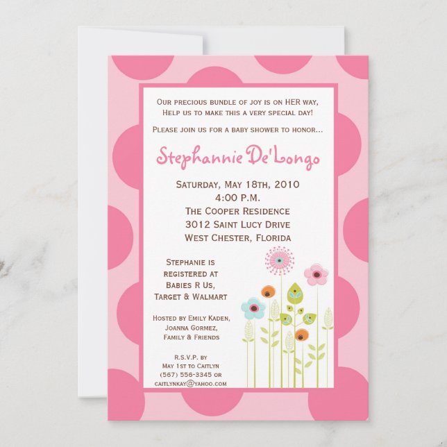 Invitación Baby Shower de las flores de primavera  (Anverso)