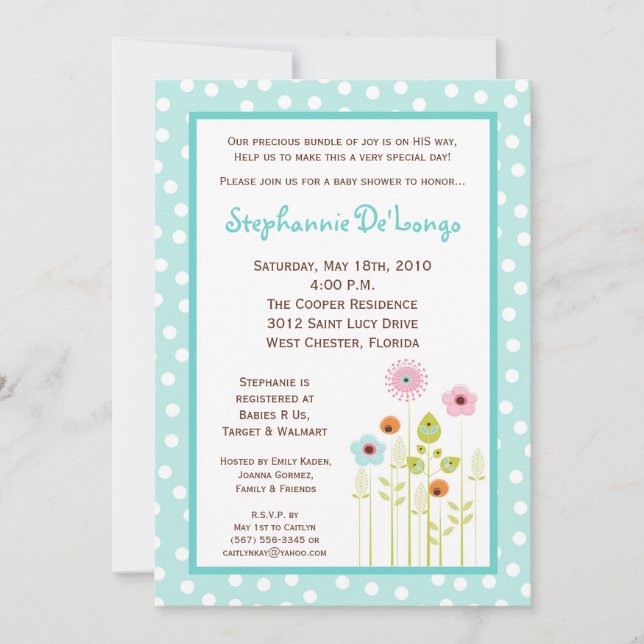 Invitación Baby Shower de las flores de primavera  (Anverso)