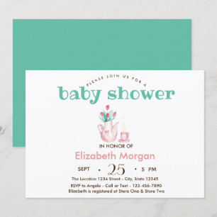 Invitación Baby Shower de las flores de Teapot