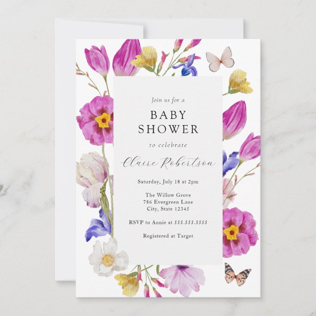 Invitación Baby Shower de las flores de tulipanes de primaver (Anverso)