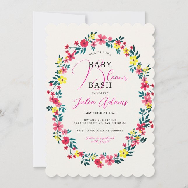 Invitación Baby Shower de las flores rosadas de perwinkle de  (Anverso)