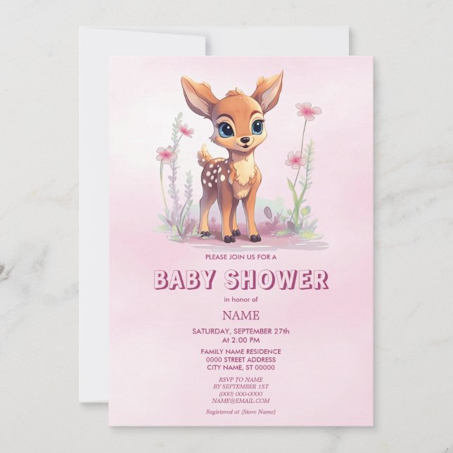 Invitación Baby Shower de las flores rosadas del beer de colo (Anverso)