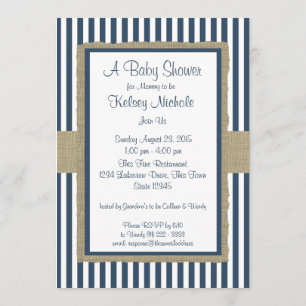 Invitación Baby Shower de las franjas azules de la marina