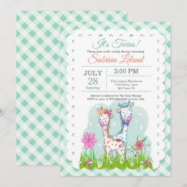 Invitación Baby Shower de las jirafas adorables de los gemelo