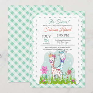 Invitación Baby Shower de las jirafas adorables de los gemelo