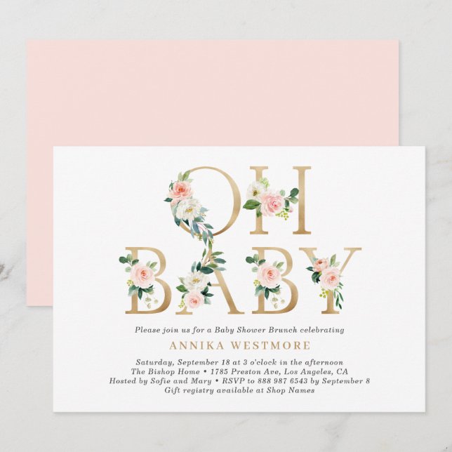 Invitación Baby Shower de las letras de Relieve metalizado do (Anverso / Reverso)