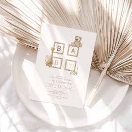 Invitación Baby Shower de las letras neutras del Boho Wood Bl