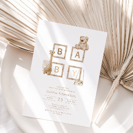 Invitación Baby Shower de las letras neutras del Boho Wood Bl