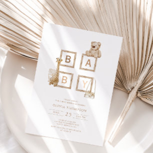 Invitación Baby Shower de las letras neutras del Boho Wood Bl