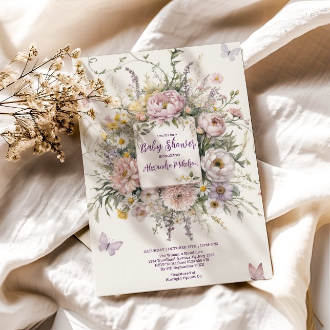 Invitación Baby Shower de las mariposas Boho Wildflower (Subido por el creador)