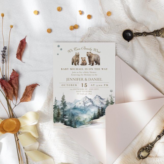 Invitación Baby Shower de las montañas de invierno de Bear Ad (Subido por el creador)