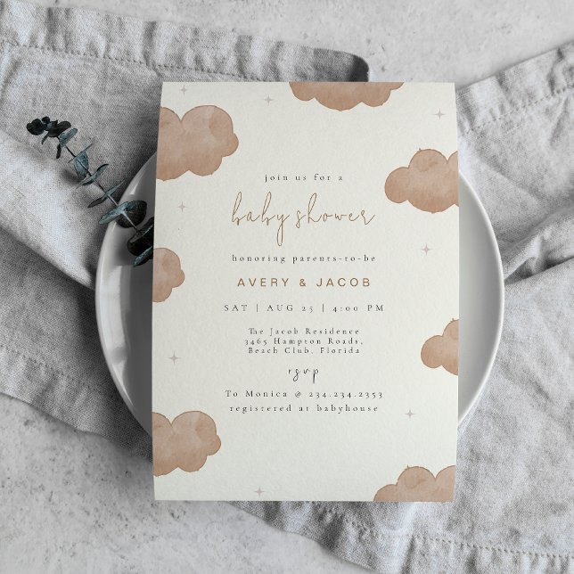 Invitación Baby Shower de las nubes nubes neutras de género (Gender Neutral Boho Clouds Stars Baby Shower Invitation)