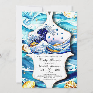 Invitación Baby Shower de las olas del océano azul
