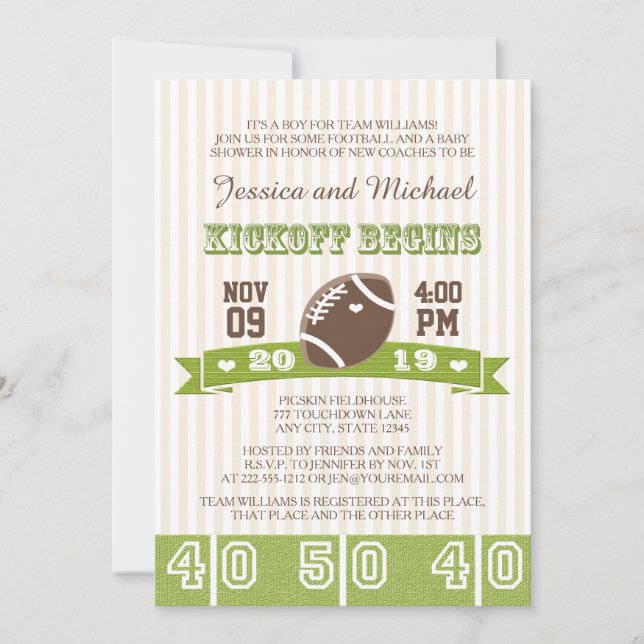 INVITACIÓN BABY SHOWER DE LAS PAREJAS DE KICKOFF DE FÚTBOL (Anverso)