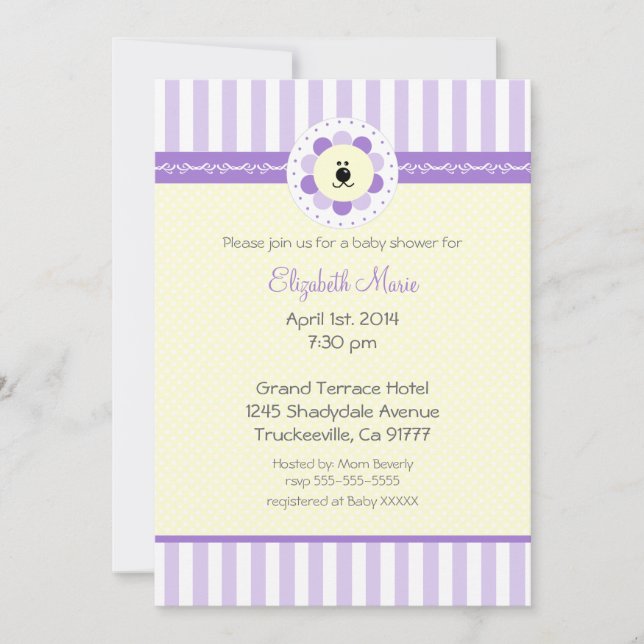 Invitación Baby Shower de lavanda (Anverso)
