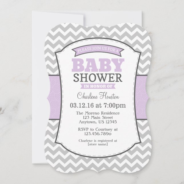 Invitación Baby Shower de Lavender Gray Chevron (Anverso)