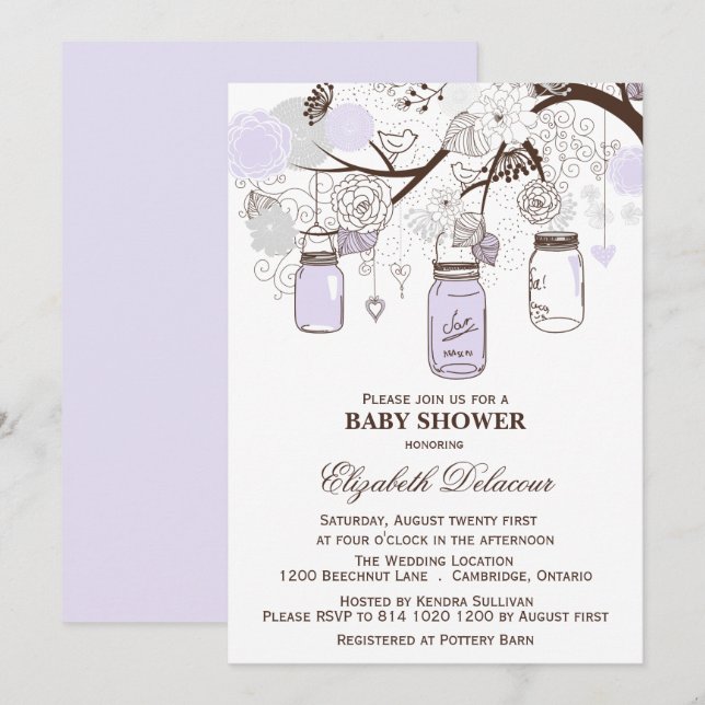 Invitación Baby Shower de Lavender & Gray Mason Ja (Anverso / Reverso)