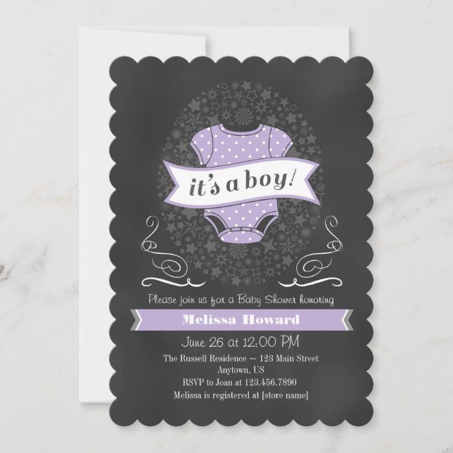 Invitación Baby Shower de Lavender Purple Chalkboa (Anverso)
