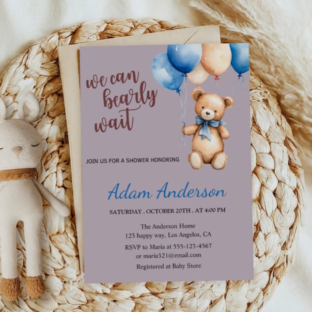 Invitación Baby Shower de Lavender Teddy Bear (Subido por el creador)