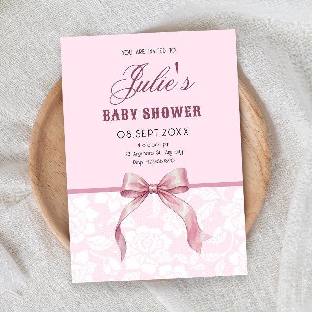 Invitación Baby shower de lazo rosa (Subido por el creador)