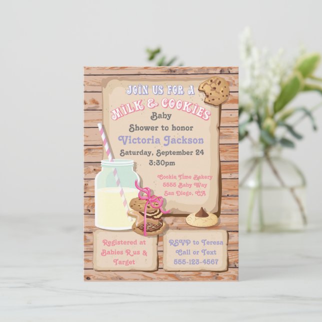 Invitación Baby Shower de leche y cookies (Anverso de pie)