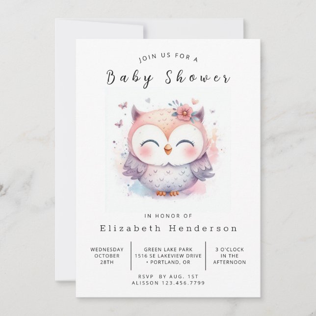 Invitación Baby Shower de lechuza encantada de moda (Anverso)