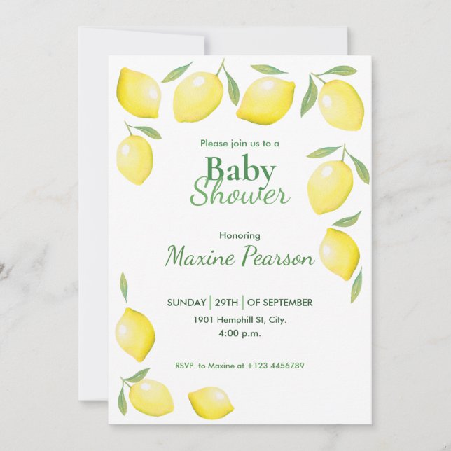 Invitación Baby Shower de Lemons Amarillo (Anverso)