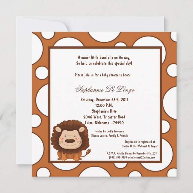 Invitación Baby Shower de león de 5 x 7 años (Anverso)