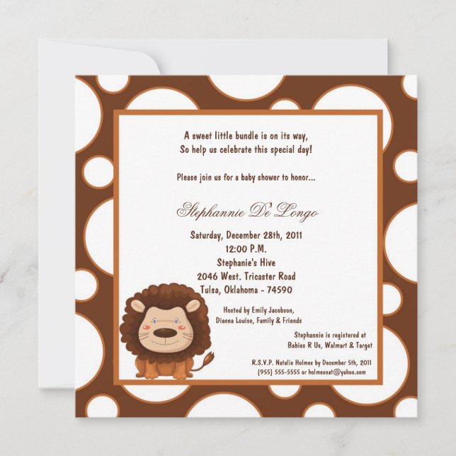 Invitación Baby Shower de león de 5 x 7 años (Anverso)