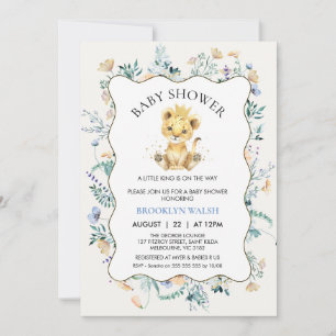 Invitación Baby Shower de León floral amarillo amarillo azul 