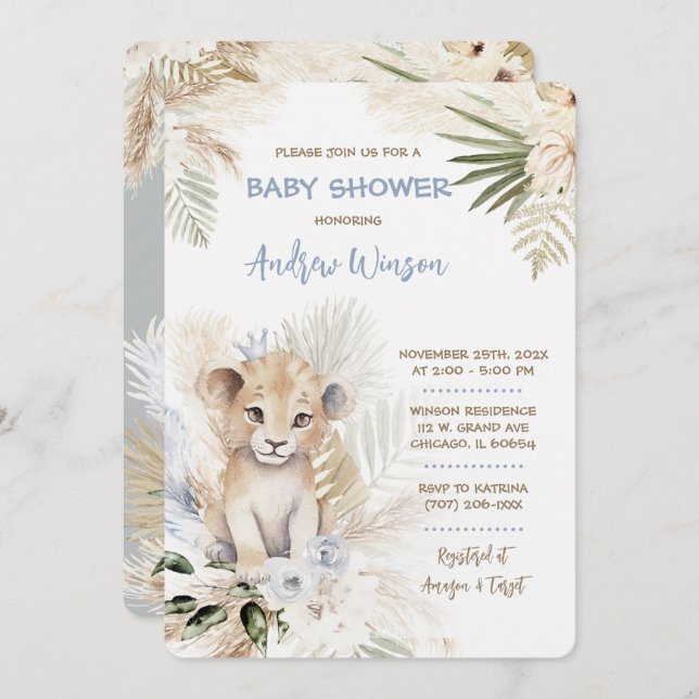Invitación Baby Shower de León Príncipe Personalizado (Anverso / Reverso)