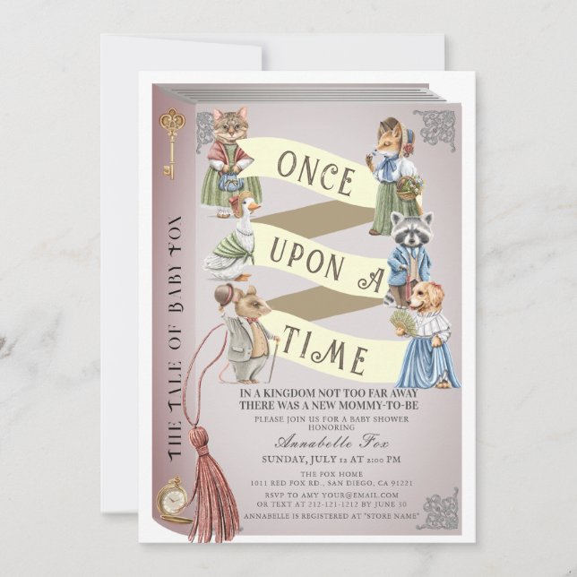 Invitación Baby Shower de libros de historias de animales de  (Anverso)